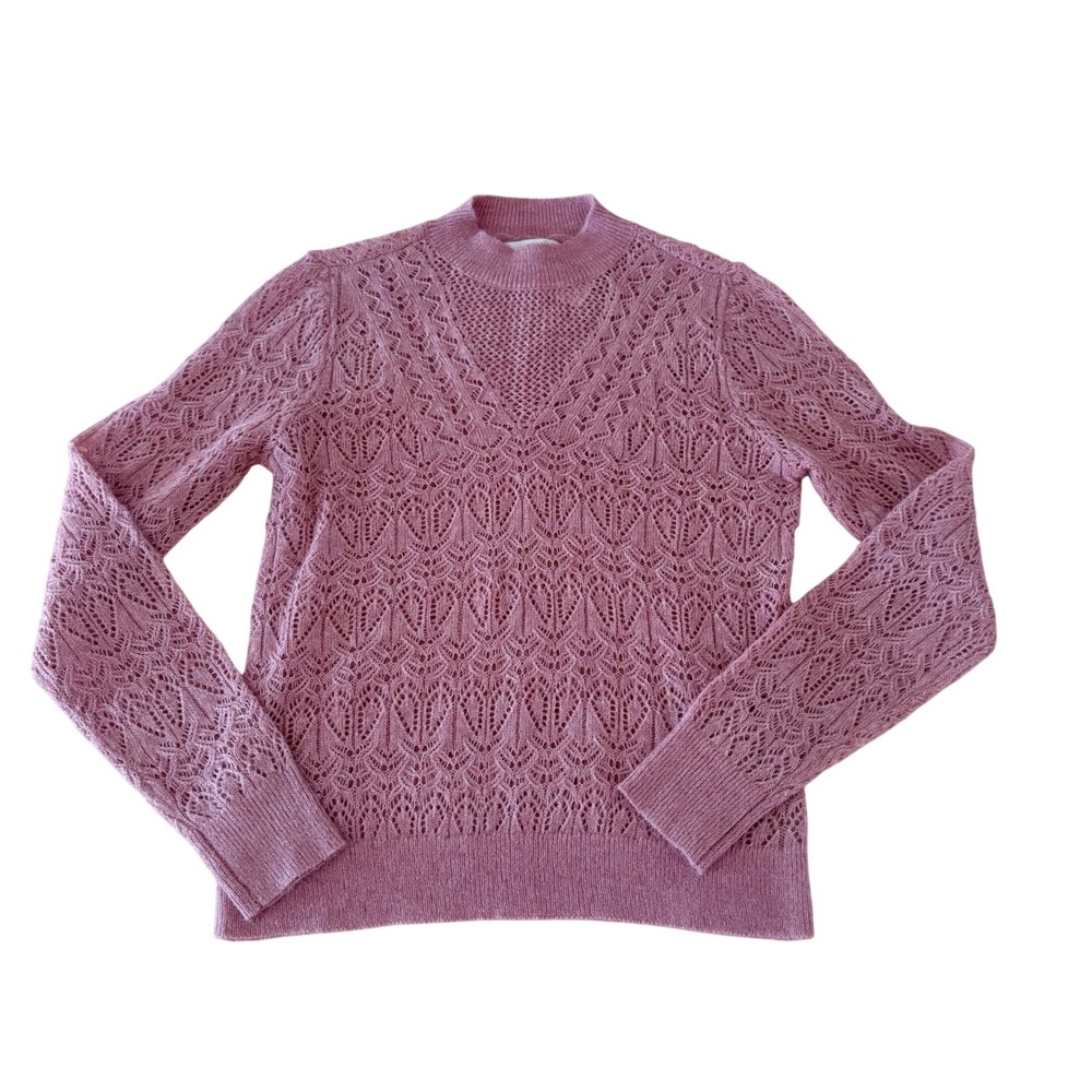 Loft Women Pink Pointelle Knit Mock Neck Sweater Wool Blend NWT Size M